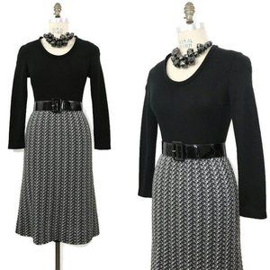 Vintage 70s Frank Usher Dress Black White Knit Dress